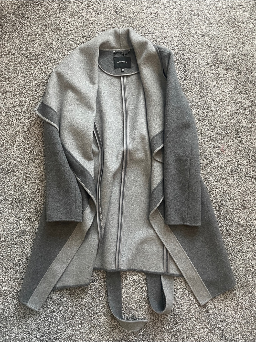 Lucky Brand Two-Tone Gray Open Front Wrap Cardigan